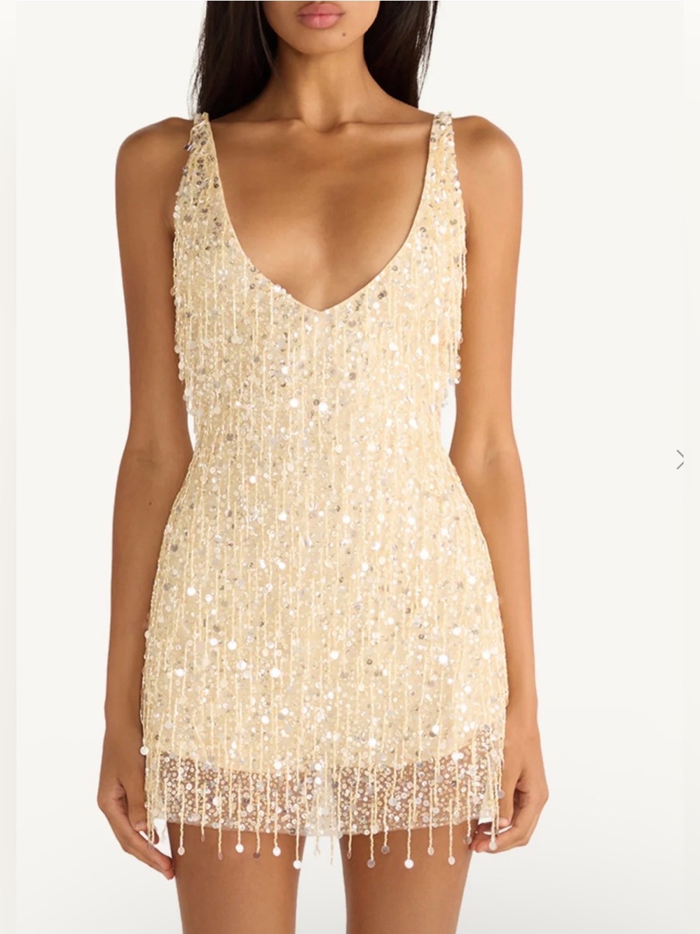 ASTA RESORT Ophelia Fringe Hand Beaded Mini Dress - Champagne